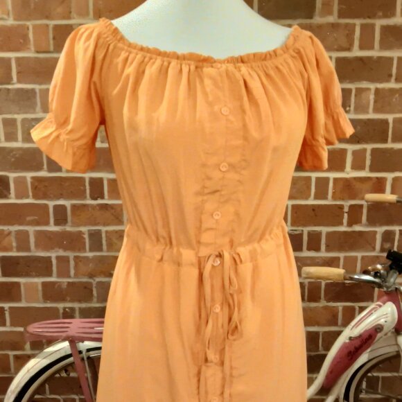 Beautiful π Peachy Orange Off Shoulder Or On Cinch Waist Semi Hi-Low Dress π - Picture 15 of 16